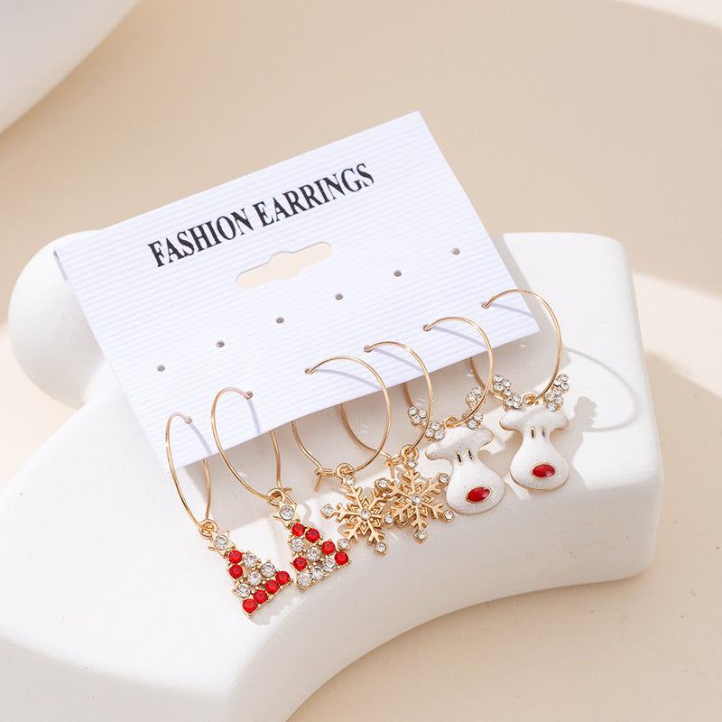 Wholesale Large hoop star bell earrings,  small hoop multi-element combination Christmas earrings